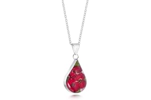 Natural Flower Jewellery Sterling Silver Medium Tear Drop Pendant Made with Real Poppies