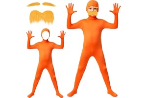 BSBUY Barn orange jumpsuit kostym pojkar öppet ansikte bodysuit smygande kostym osynlighet mantel gul mustasch och ögonbryn e
