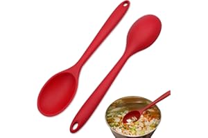 YANCLIFE 2 Pezzi Cucchiaio di Silicone per Mescolare, Cucchiaio da Cucina ​Resistenti al Calore Miscelazione Cucchiai Strumenti di Miscelazione Agitazione per Mescolare la Miscelazione (Rosso)