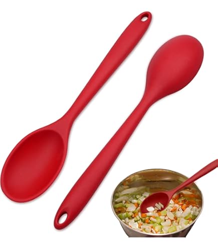 Cucchiai Da Riso In Silicone Honnesserry - 2 Pezzi Antiaderenti Per Cucina, Rosso - Foto 5