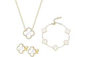 XZSKD Fashionable Four-Leaf Clover Jewelry Set, Lucky Leaf Bracelet, Clover Jewellery, Four Leaf Clover Bracelet, Four-Leaf Clover Friendship Bracelet For Women Girls(White)