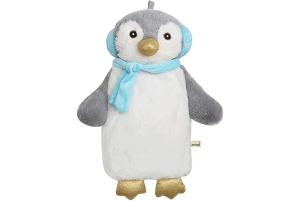 Bouteille d'eau chaude Premium pour enfants 1 litre avec un beau couvercle souple, en caoutchouc naturel, coussin chauffant, différents modèles - testé par TÜV Rheinland (Pingouin bleu)