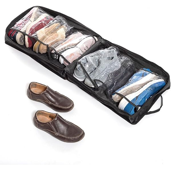 Lot de 2 petits sacs à chaussures de voyage pliables et imperméables avec fermeture éclair - Sac de transport portable - Noir, Noir , Simplicité