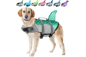 EMUST Chaleco Salvavidas para Perros, Chalecos Salvavidas para Perros para Natación, Trajes de Baño Flotador Salvavidas Cinturón Salvavidas (XL,Pescadoturquesa)