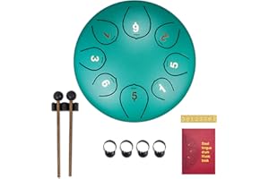 SONARIN Tamburo in Acciaio 8 Note 6 Pollici,Handpan Steel Tongue Drum Strumento a Percussione Steel Pan con Borsa per il Trasporto,2 Bacchette,Libro di Musica,4 Plettri,per Adulti e Bambini(Verde)