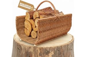 BOGATECO Panier en osier avec poignée - Grand panier à cheminée 60 x 45 x 30 cm - Tissé à la main - Panier à bois avec renfort