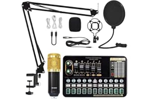 NATHA Paquete de Equipo de Podcast Tarjeta de Sonido en Variante MicróFono Bm800 Juego Completo de Accesorios para TransmisióN en