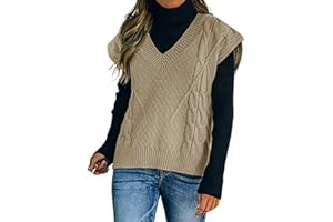 QWUVEDS Gilet lavorato a maglia con scollo a V da donna senza maniche gilet lavorato a maglia con cardigan a vento universitario in lana vergine maglione da donna senza maniche maglione invernale