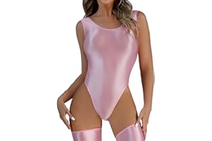 unilarinna Sexy Body Dessous Damen Babydoll Body Damen Sexy Großer, öliger, seidiger, glänzender T-Schritt-Bodysuit für Damen, transparente, sexy Dessous Catsuit