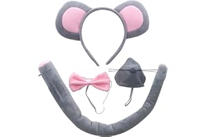 MIVAIUN 4 stycken musdräkt set, djurdräkt set, mus hårband näsa fluga svans, djurkostym tillbehör för vuxna barn för halloween fester barndag kostym klä upp sig i lek