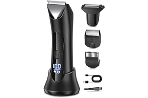 HOUPOO Body Trimmer Men,2 in 1 body hair trimmer men Rechargeable,Pubic Hair Trimmer for Men Wet and Dry,Ball Trimmer Men IPX7 Waterproof,body Shavers for Men with Comb,Painless Nose Hair Trimmer for Men