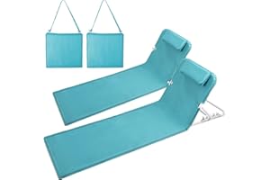 BLIENKREBY Lot de 2 Tapis de Plage, Bain de Soleil, Chaise Longue, Transat de Plage, avec Appui-tête - Bandoulières - Dossier Réglable 5 Positions, pour Camping, Jardin, Piscine, 160 x 52 cm, Bleu Lac