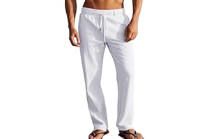 LAOARA Pantalon Homme Ete Coton Lin Pantalon Leger Yoga Été Grande Taille Elastique Pantalons de Sport M-2XL