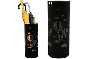 Bakaji Schirmständer Regenschirmständer Metall Schwarz Mit Wasserauffangschale Haken Für Regenschirm Gehstock Runde Form Durchmesser Ø 19,5x49 cm BAK2B