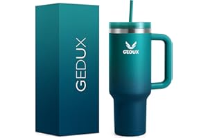 Gedux Trinkflasche mit Strohhalm 1.2L - Thermobecher mit Henkel auslaufsicher - Doppelwandige Vakuumisolierung - Thermobecher mit StrohhalmSpritzwassergeschützter Deckel