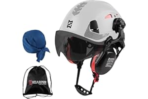 HEARMOR Casque de Protection avec Protection auditive et visière, certifié en 397, Casque de Travail ventilé, Suspension à 6 Points, idéal pour l'industrie et la Construction, Blanc