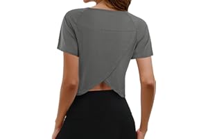 Comilaka Donna Maglietta da Sportivo Canotta da Yoga Tee Palestra Fitness T Shirts Cropped Split Back