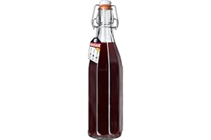 KADAX Bottiglie di Vetro con Chiusura Ermetica a Tappo Meccanico per Conservazione di Bevande, Ideale per Vino, Acqua e Liquori (Set di 3, 1 L)