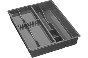 WELLGRO Bandeja para cubiertos – 39 x 30,5 x 7,0 cm (largo x ancho x alto) – 7 estantes – Material sin BPA – Bandeja para cubiertos – Color: gris