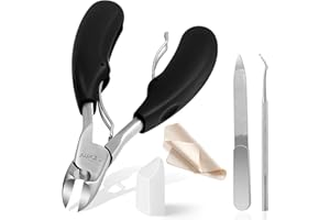 AZYMI Toe Nail Clippers for Thick Nails, Heavy Duty Toenail Scissors Cutters Kit with Nail File & Nail Hook, Sharp Curved Blades- Wide Jaw Opening- Soft Handle