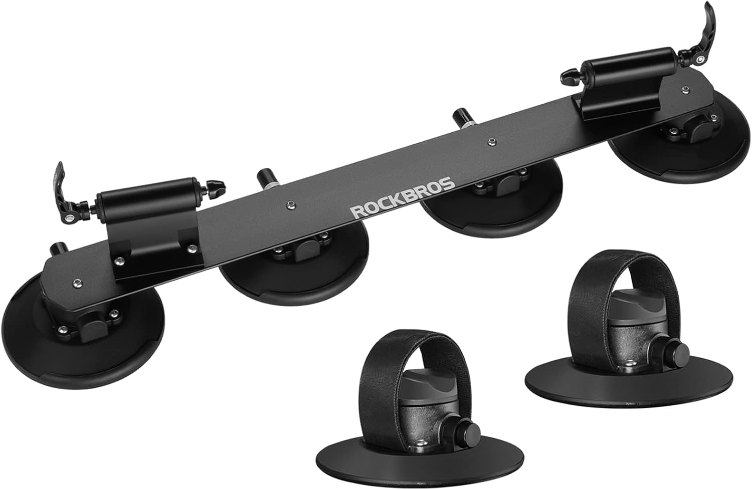 ROCKBROS Portabicicletas Techo de Coche para 1-3 Bicicletas Ventosa Liberación Rápida Soporte de Bici para Viaje, Negro/Rojo