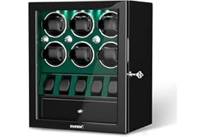 DUKWIN Remontoir de montre pour 2/4/6/8 montres automatiques, remontoir verrouillable avec rangements de montres et bijoux, moteur Mabuchi super silencieux avec finition laquée piano brillante,