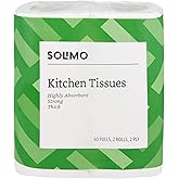 Amazon Brand - Solimo Kitchen Tissue Rolls | 2 Ply Kitchen Paper Roll | 120 Pulls | 60 Pulls x 2 Rolls | Food Safe | Highly A