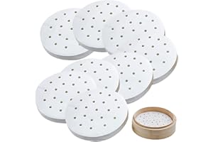 FortuneGlobe 100pcs de papier perforé 22 cm en bambou pour cuisson à la vapeur et à la vapeur，8.5 Pouces de parchemin antiadhésif comme papier dim sum, Friteuse à air (100pcs 22cm)