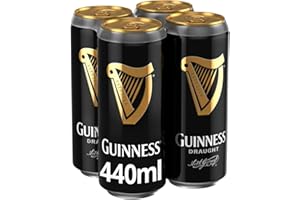 Guinness Draught Stout Beer | 4.1% vol | 4 x 440ml Cans | Iconic Stout | Rich Smooth Head & Sweetness of Malt Balanced with Hops | Ideal Served Chilled in a Guinness Beer Glass