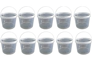 ‎SIL2018 10 x 5 Liter Eimer mit Deckel transparent, stapelbarerer Milch-/Vorratseimer, Honigeimer Kunststoffeimer mit Lebensmittelfreigabe, Lebensmittelechte Behälter, Leereimer für Mehl, Wassereimer, 10 Stück