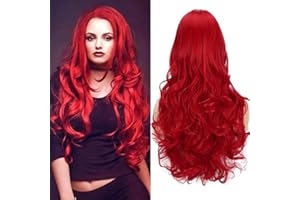 COLORFUL PANDA ColorfulPanda Perücke Damen Rot lange Locken gelockt Perücke hitzebeständig Synthetische Cosplay Perücke für Frauen Halloween und Party Fancy Dress mit 1 Perücke Kappe (Lange Rot)