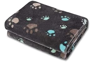 ALLISANDRO Koc dla psa/kota, miękka i ciepła flanela, nadruk z życzliwą łapą, idealny pomysł na prezent, łatwa konserwacja w pralce, szary 160 x 100 cm