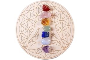 AITELEI 7 Chakra Stones Therapy Starter Collection Kit de Cristaux de guérison Cube Ensemble de Grille de Cristal en Bois de géométrie sacrée avec Pierre de Chakra, décor de méditation Wicca Yoga