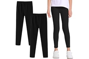 Domueay Leggings Niña Pack de 2, Niñas Algodón Suaves y Transpirable Mallas Elásticas Deportivas Pantalones Largos Cómodos Color Sólidos Baile Escolar Legging Infantil Ropa 5-12 Años