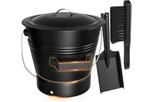 AMAGABELI GARDEN & HOME Secchio per cenere con coperchio Secchio per carbone per esterni e interni per camino Secchio medio per cenere in metallo per griglia Secchio per carbone Strumenti essenziali