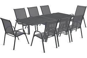 IDMarket - Salon de Jardin Poly Extensible Table 90-180 CM et 8 chaises Gris foncé