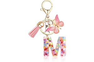 DAJISI Initial Letter Keychains for Women and Girls, Alphabet Initial Letter Key Ring Tassel Butterfly Pendant Keychain for Wallet Backpack Handbags