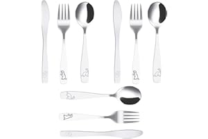 GATPHY 9 Pièces Couverts Enfant INOX, 3 x Fourchette 3 x Cuillère et 3 x Couteaux Dentelé, Couverts pour Enfants Lot de 3, Personnalisé Dinosaure Gravé (9pcs Dinosaures)