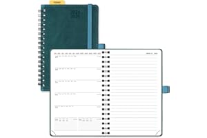 POPRUN Agenda de Poche 2024 2025 A6 Semainier Scolaire D'août 2024 à déc 2025 - Couverture Souple à Spirale, Papier 80 g/m², Boucle de Stylo Autocollante - Petit Format 16 x 10,5 cm, Pétrole Vert