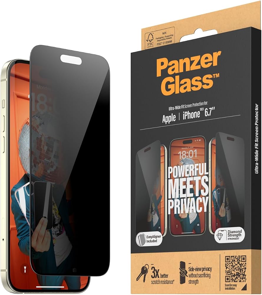 Kırılmaz cam - Apple iPhone 15 Plus 6.7 Ultra Wide Fit with Applicator Privacy