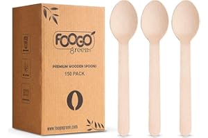 FOOGO Green Set di 150 Cucchiai Monouso in Legno e Bambù, Certificate FSC®, 16 cm, Compostabili e Biodegradabili, Posate Usa e Getta per Feste, Picnic e Aperitivi, Cucchiai in Bambù