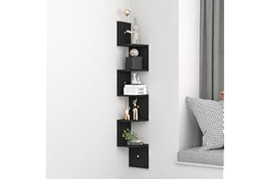 GENERIC Corner Shelf Wall Shelves Black, 5-Tiers Modern Zigzag Shape Bookshelf Wall Shelf, 122cm Tall Wooden Shelving Unit Bookcase Storage Display Rack for Bedroom Living Room