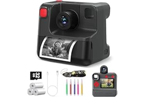 DIAMOOKY Camara Fotos Infantil Instantanea,Camara instanea para niños 1080P Cámara Instantánea con Tarjeta SD de 32GB,Bolígrafos de Colores y Papel de Impresión,Regalos Juguete (Black)