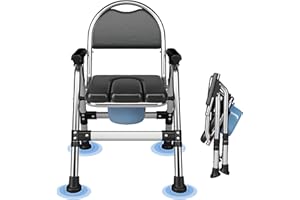 TYGYSDO Sedia Comoda WC per Anziani, Sedia WC Pieghevole con Braccioli, Water Portatile per Adulti, Cesso Portatile Con secchio igienico e cuscino imbottito, Sedia da Doccia Disabili, (TY-0312)
