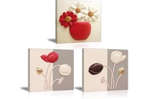 Piy Painting Stampa su tela tulipani eleganti, pittura fiore di margherita, pronto appeso per arte decorativa da parete, bagno, 3 x 30 x 30 cm