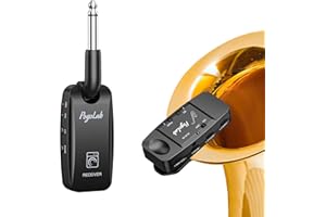 POGOLAB Wireless Saxophone Transmitter Receiver UHF Wireless Saxophone Pick-up System Rechargeable Clip-on Instrument Microphone Pickup for Alto Tenor Baritone Saxophone Long Working Range-164Ft