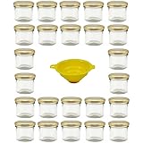 Viva Haushaltswaren G1130125/24T/X - Vasetti Piccole per marmellata con Tappo Dorato, 24 Pezzi, capacità: 125 ml, Imbuto Gial