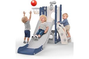 ‎HOOPYOSMS hoopyosms Rutsche für Kleinkinder mit Basketballkorb, Ball & Spielzeug-Teleskop, Indoor & Outdoor Spielplatz Set für Kleinkinder & Vorschulkinder(Blau)