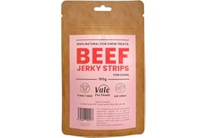 Vale Pet Foods Dog Treat Beef Strips - 100% Healthy Jerky for Dogs, Puppy & Senior - Hypoallergenic, Raw, Gluten & Grain Free Air Dried Natural Dog Chews