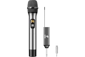TONOR Wireless Microphone Kabellos, Drahtloses UHF Mikrofon Set für Karaoke 60m Reichweite, Kabelloses Funk Handmikrofon Dynamisch mit 6,35 Klinke Anschluss für Partybox, DJ, Kirche, Grey